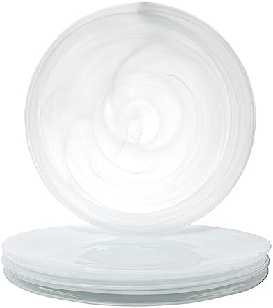 Vikko Charger Plates Set of 6 White Alabaster Dinner Plates 13 Plate with Marbelized Swirl Design Elegant Glass Charger Dishwasher Safe