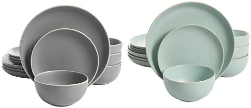 Gibson Home Rockaway 12-Piece Dinnerware Set Service for 4 Grey Matte + Teal Matte