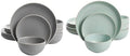 Gibson Home Rockaway 12-Piece Dinnerware Set Service for 4 Grey Matte + Teal Matte