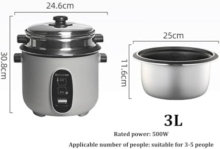 Rice Cooker with Steamer Basket Nonstick Inner Pot Keep Warm Function Includes Spatula &amp Measuring Cup 2-5L Capacity Serves 2-8 People(3L)