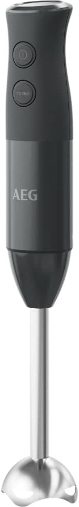 AEG HB4-1-6GG hand blender including 2 stainless steel blades comprehensive accessories BPA-free 2 speed settings turbo function dishwasher safe brushed stainless steel / grey