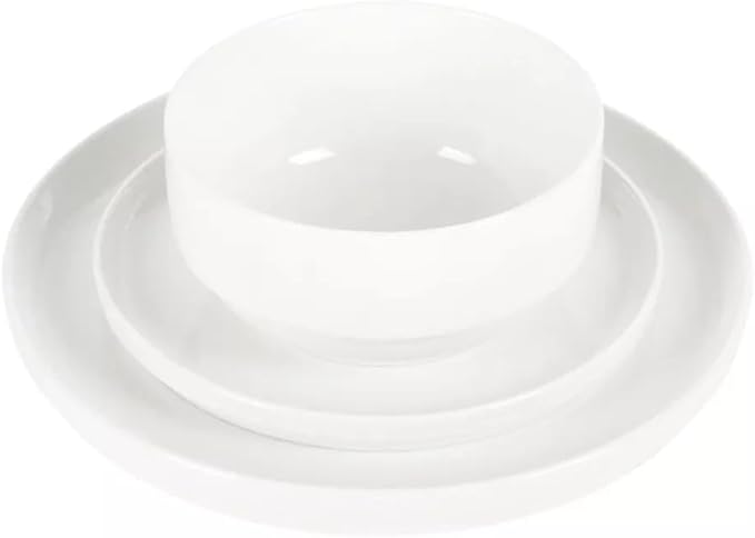 12-Piece Stackable Fine Ceramic Dinnerware Set in White – Dishwasher &amp Microwave Safe Everyday Tableware for Family Meals