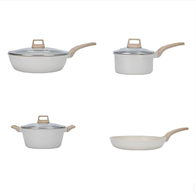 Cookware Sets-Coated Nonstick Cookware Set Induction &amp Gas Stove Compatible (Frying pan Frying pan with lid Soup pan with lid inch milk pan with lid 11.81 11.81 9.45 7.09)