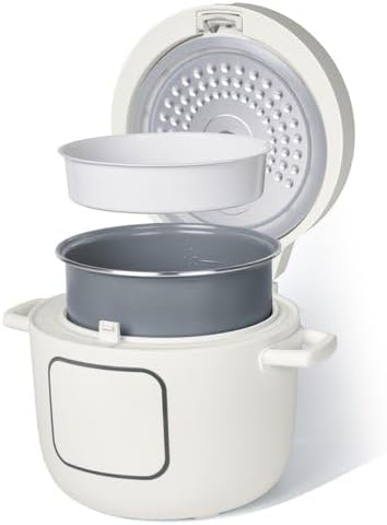 Beautifuly 14-Cup Cooked Electric Rice &amp Grain Cooker 6-Cup Uncooked Capacity Ceramic Nonstick Coating Multi-Grain Cooking Automatic Keep Warm (White Icing)