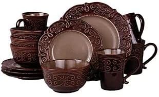 16-Piece Stoneware Dinnerware Set – Textured Plates Bowls &amp Mugs with Elegant High-Gloss Finish