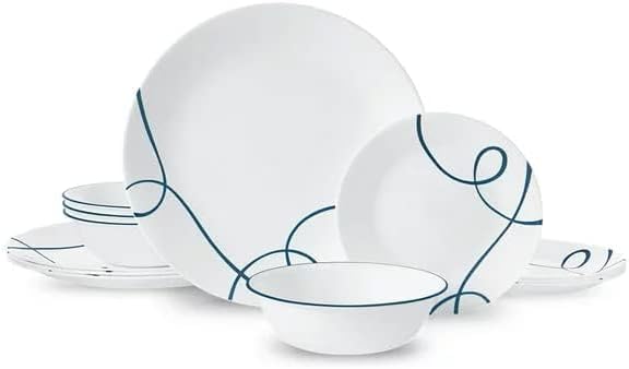 Corelle Lia 12-Piece Chips &amp Cracks Resistant Dinnerware Set Service for 4 Bluewhite