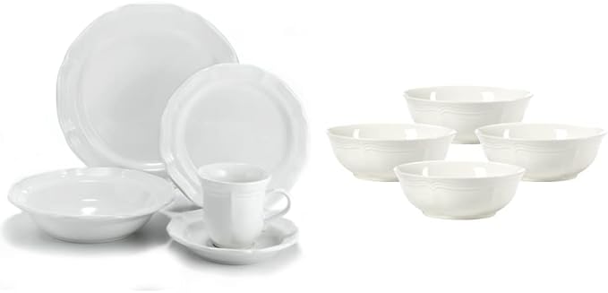 Mikasa French Countryside 40-Piece Dinnerware Set Service for 8 White &amp French Countryside Cereal Bowl 7-Inch Set of 4 White - F9000-421 30 ounces