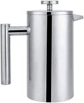 French Press Coffee Maker 304 Stainless Steel Double-layer Coffee Pot with Strainer Insulated Tea Maker Coffee Makers for HomeCampingTraveling1L