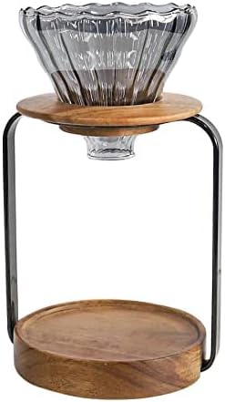 SOTECH Pour Over Coffee Station Dripper Stand Coffee Filter Wooden Filter Holder Glass Server with Paper Coffee Filters Coffee Maker Stand Set for Coffee Tea and Saffron