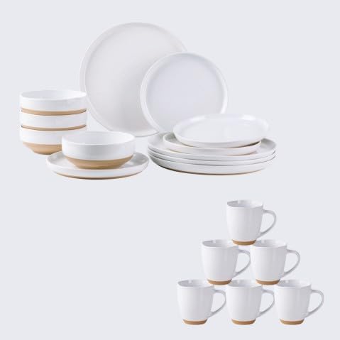 AmorArc Ceramic Dinnerware Sets for 4 18Pieces Handpainted Plates and Bowls Set with Rustic Terracotta Underside Scratch Resistant Stoneware Dishes Set Dishwasher &amp Microwave Safe