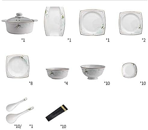 Dinnerware Set Nordic Light Luxury Phnom Penh Soup Pot/Plates Ceramic Plates and Sets for Restaurant and Wedding Gifts/Bone China Dinner Set (D)
