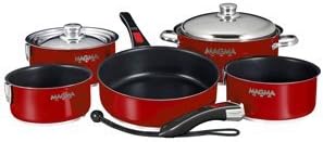 Magma A10-366MR-2-IND Nesting 10-Piece Induction Compatible Cookware - Red Exterior &amp Slate Black Ceramica Non-Stick Interior