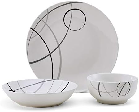 Unknown1 Circles 18pc Dinnerware Set Grey Geometric Modern Contemporary Round Porcelain 18 Piece Microwave Safe