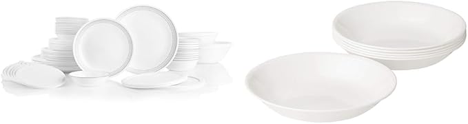 Corelle Vitrelle 78-Piece Service for 12 Dinnerware Set &amp Vitrelle 6-Piece Bowl Set Triple Layer Glass and Chip Resistant 20-Oz Lightweight Round Bowls