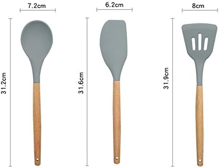 12-Piece Silicone Wood Handle Heat-Resistant Cooking Cutlery Set - Grey
