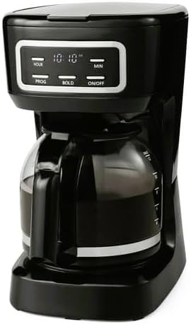 M∽A∽I∽N + Stay*s 12-Cup Digital Coffee Maker Machine Programmable Black Glass Carafe LED Display Clock Bold Brew Option 1.8L Capacity Dishwasher Safe