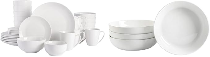 Gibson Home Zen Buffet Porcelain Dinnerware Set Service for 6 (30pcs) White (Coupe) &amp Zen Buffet 4-Piece 8.5-Inch Porcelain Chip and Scratch Resistant Pasta Bowl Set White