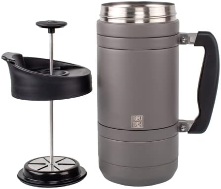 BruTrek® by Planetary Design Basecamp Coffee Press - Double Wall Vacuum Insulated Stainless Steel - Bru-Stop Technology No Grounds in Coffee No Spill Lid (Storm Gray 48 fl.oz)