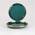 Ceramic Tableware Gilt Rim Green Ceramic Plate Steak Food Plate Tableware Bowl Ins Dinner Dish Porcelain Dinnerware Set for Family Hotel8 Inch Plate 1pcs