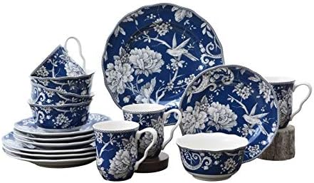 Misc Dark Blue 16 Piece Dinnerware Set Floral Porcelain Pieces