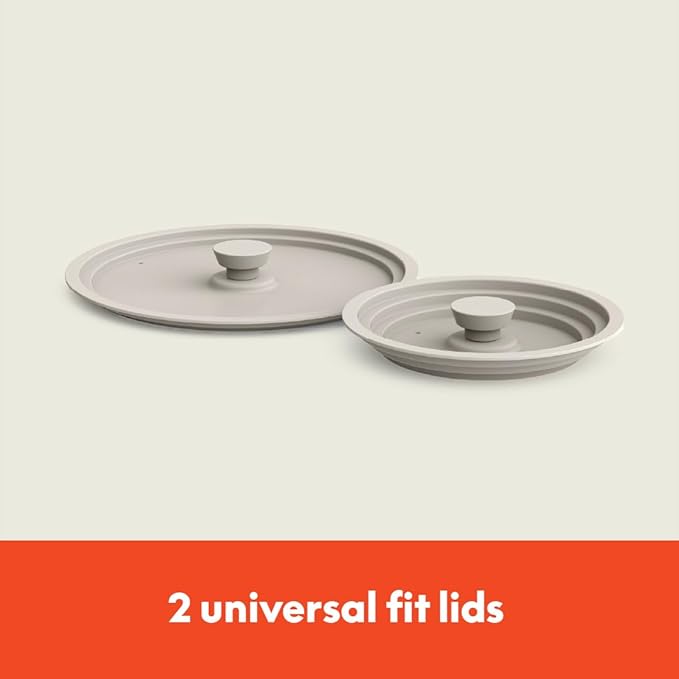 bella 9 Piece Ceramic Nonstick Cookware Set Fits-anywhere™ Kitchenware w EverGood™ Coating Dishwasher &amp Oven Safe All Stovetops Compatible Stackable Design Cool Touch Handles Oatmilk