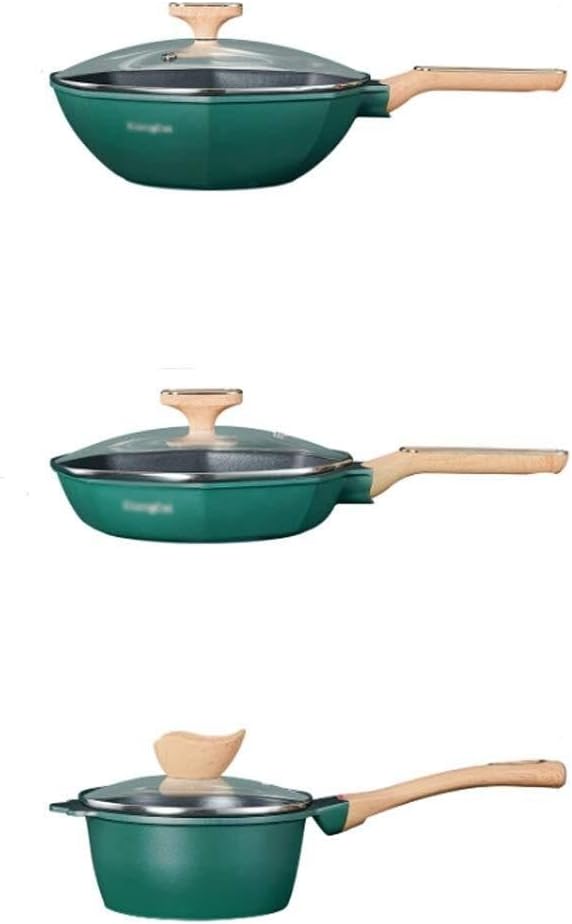 Mai Fanshi 3-Piece Octagonal Non-Stick Cookware Set with Medical Stone Coating Smokeless Wok &amp Frying Pan for Gas &amp Induction