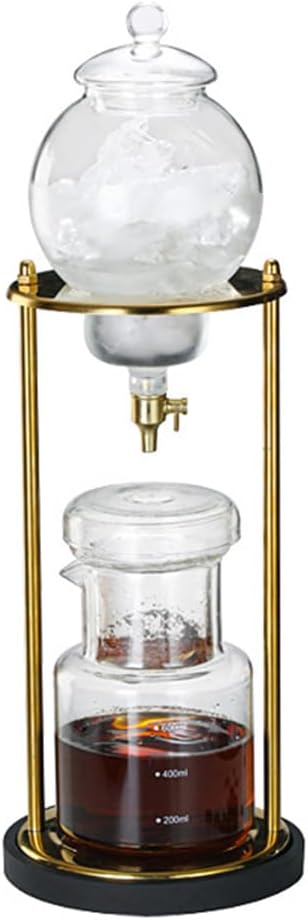 Cold Brew Coffee Maker 20OZ Iced Slow Drip Coffee Brewer Easy to Use and Clean Borosilicate Glass and Metal Base (Gold)