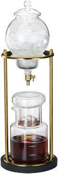 Cold Brew Coffee Maker 20OZ Iced Slow Drip Coffee Brewer Easy to Use and Clean Borosilicate Glass and Metal Base (Gold)