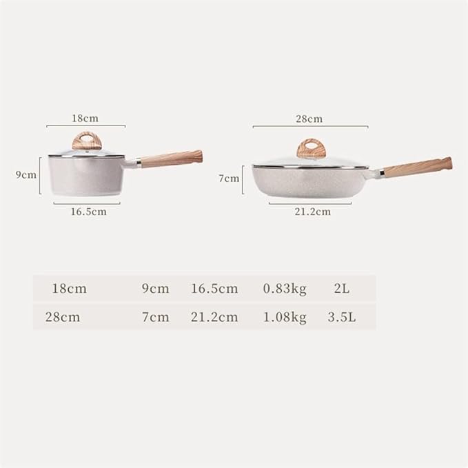 Aluminum Alloy Non-Stick Cookware Set 2-Piece Set with Lid Combination Fryer Casserole Frying Pan Kitchen Cooking Pot