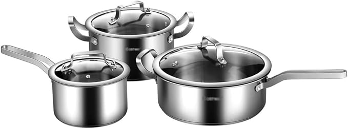 Cooking Pot Frying PanStainless Steel Cookware Set 6 Piece Nonstick Cookware Set with Glass and Silver Lid (A