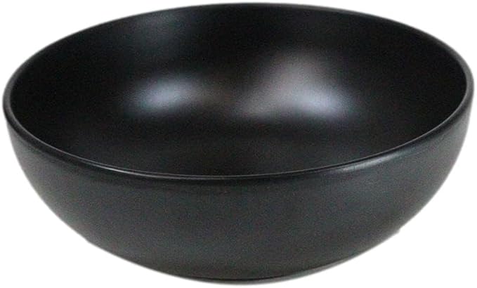 Ebros Gift Contemporary Ridged Matte Black Melamine Series Dinnerware Serveware Kitchenware Set Japanese Chinese Restaurant Supply (Pack Of 6 Round Soup Appetizer Rice Shallow Bowls 16oz)