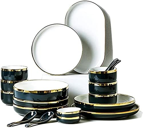Dining Plate Set Dinnerware Sets for 2/4/6 - Dinner Plates/Sets - Plate Set - Nordic Style Dishes Set - Plates and Bowls for Home Kitchen and Dinning (Cyan White 26 pcs)