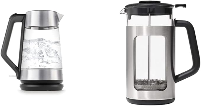 OXO Brew Cordless Glass Electric Kettle (1.75 L) and OXO Brew Stainless Steel French Press Coffee Maker (32oz)