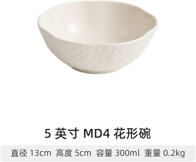 Thcbme 碗家用异形碗4寸精致小碗德化陶瓷中式5寸吃饭碗新款沙拉碗/Handpainted Plates and Bowls Set Ceramic Dinnerware Sets/5英寸MD4花形碗