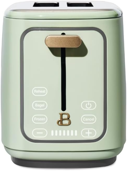 Beauti 2 Slices Toaster with Touch Activated Display 900 W Bagel/Frozen/Reheat Presets Wide Slots Easy Cleaning (Sage Green)