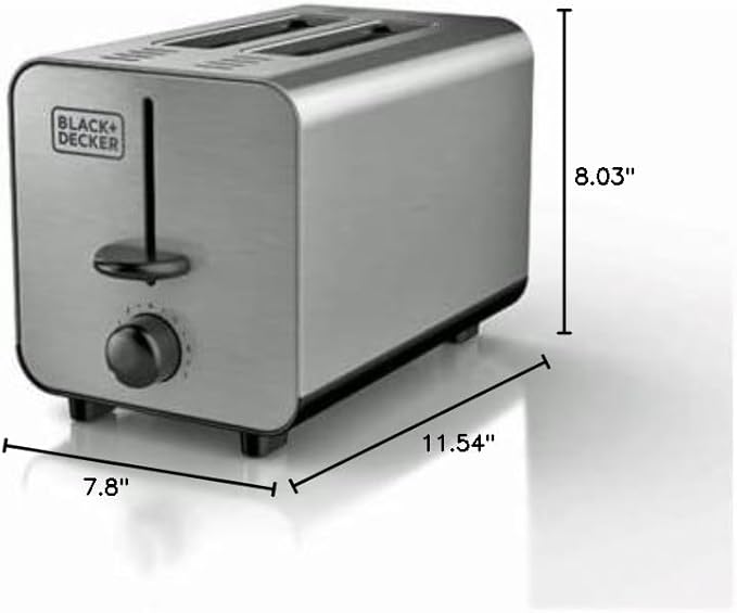 BLACK+DECKER 2-Slice Stainless Steel Toaster with 7 Toast Shades Extra-Wide Self-Centering Slots