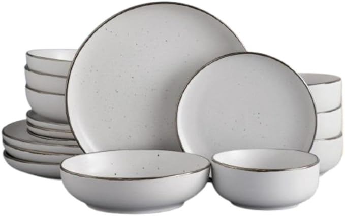 Ceramic Dinner Set 16 piece White Modern Tableware Collection with Plates and Bowls Everyday Dining Dish Set Microwave and Dishwasher Safe Serving for 4
