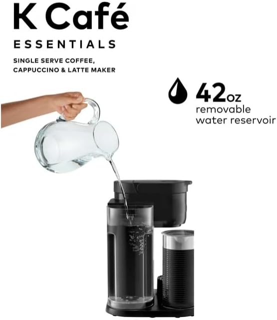 KeuriigK K Cafe Essentials Single Serve K Cup Pod Coffee Latte and Cappuccino Maker Built In Milk Frother Latte &amp Cappuccino Brewer Espresso Shot 3 Brew Sizes 42 oz Water Reservoir color Bl