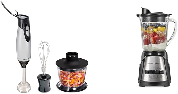 Hamilton Beach 4-in-1 Electric Immersion Hand Blender with Handheld Blending Stick &amp Power Elite Wave Action Blender For Shakes and Smoothies Puree Crush Ice 40 Oz