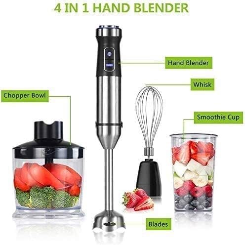 1100 Watt Multi-Speed Immersion Hand Blender 4-in-1 Multi-Purpose Handheld Blenderwith 500ml Food Grinder 800ml Container Egg Whisk Smoothies Sauces and Soups - Multi-Purpose