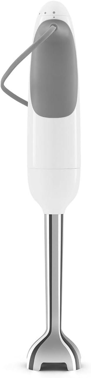 SMEG Handheld Immersion Blender with Beaker Chopping Bowl w/Lid Wire Whisk 5 Speed Controls made with Stainless Steel Blades and Ergonomic Design (White)