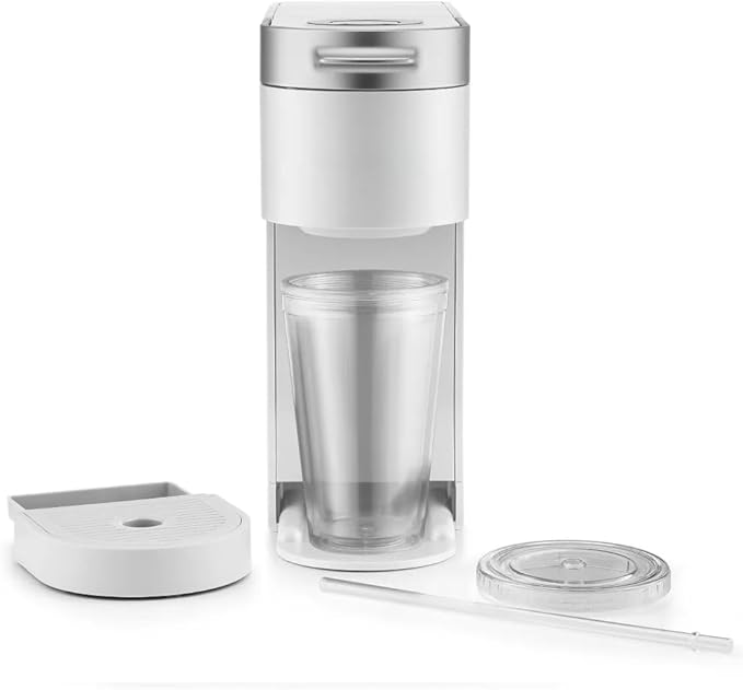 K-Iced Plus Single-Serve Coffee Maker &amp Espresso Machine - Brews Iced &amp Hot Coffee Compact Design Fits Travel Mugs 46 oz Removable Water Reservoir Auto Shut-Off KCup Compatible White