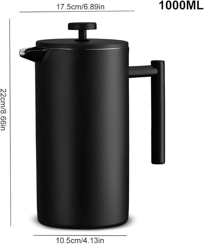 Stainless Steel French Press Coffee Maker 1000ml Double Wall Insulation Coffee Press Easy Press Cafe Brewed Coffeeware with 3 Fil ters Double Walled Large Coffee Press for Bar Cafe Home