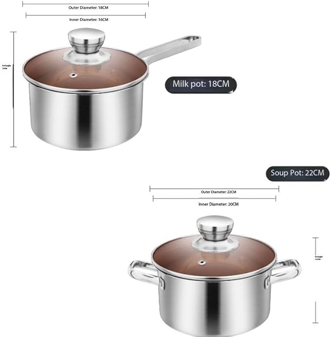 Easy to clean Stainless Steel Cookware Set Thickened Three Piece Kitchen Household Soup Pot Milk Frying Combination Kitchen