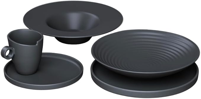 Artesa Organics Atmosfera Slate Gray Ceramic Dinnerware Set Handmade 4-Piece Place Setting with 11-inch Dinner Plate 8-inch Salad Plate Bowl Cup