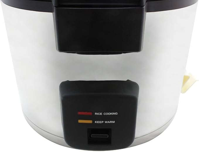 TrueCraftware- 33 Cup Electric Rice Cooker and Warmer with Stainless Steel Body &amp Hinged Stainless Steel Lid Warmer Plastic White Rice Spoon - Makes Soups Stews Grains Hot Cereals Commercial Rice