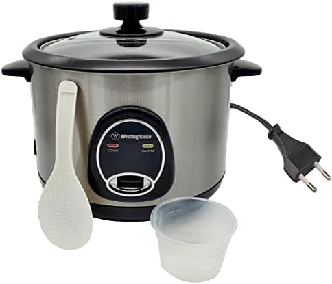 Westinghouse 220 Volt Rice Cooker 10 Cup Non Stick Cooking Pot Measuring Cup Keep Warm Function-Stainless Steel-700W (NOT FOR USE IN USA)