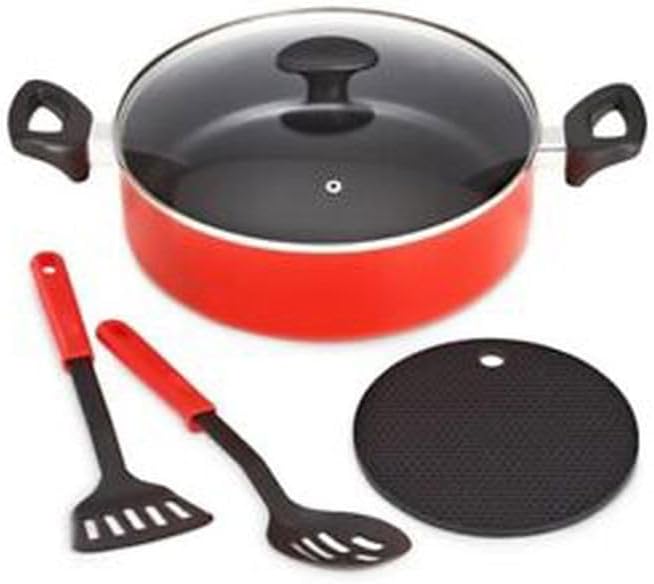 Bella 5-pc. Nonstick Frying Pan with Glass lid Everyday Pan Set in Red