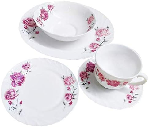 Unique Design 20 Piece Kitchen Dinnerware Set 4 Dinner Plates 4 Side Plates 4 Bowls 4 Teacups &amp Saucers set Service for 4 (Rose Flowers)