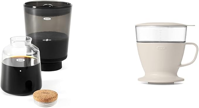 OXO Brew Compact Cold Brew Coffee Maker &amp Brew Single Serve Pour-Over Coffee Maker 12 ounces White